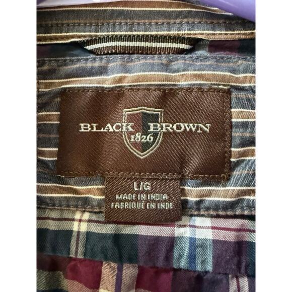 Black Brown 1826 button up shirt plaid size large cotton long-sleeve - Picture 4 of 7